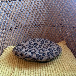 cheetah beret w/ leather lining. never worn
